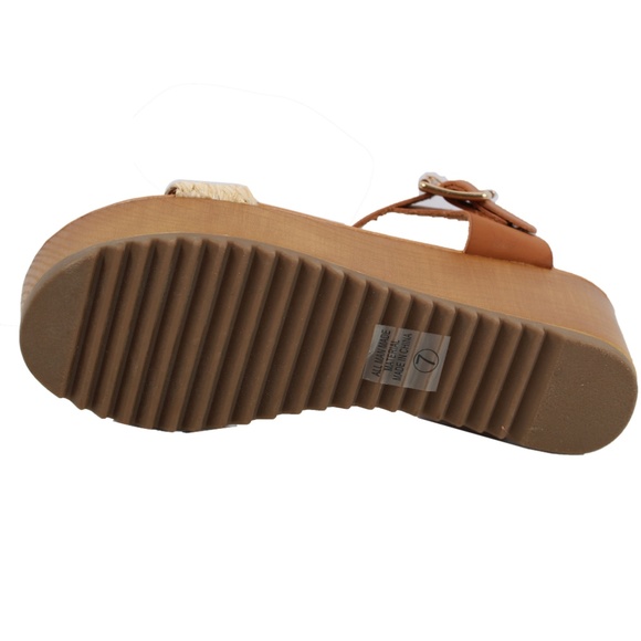 Tan Open Toe Raffia Straw Ankle Strap Flatform Wed - Picture 6 of 6